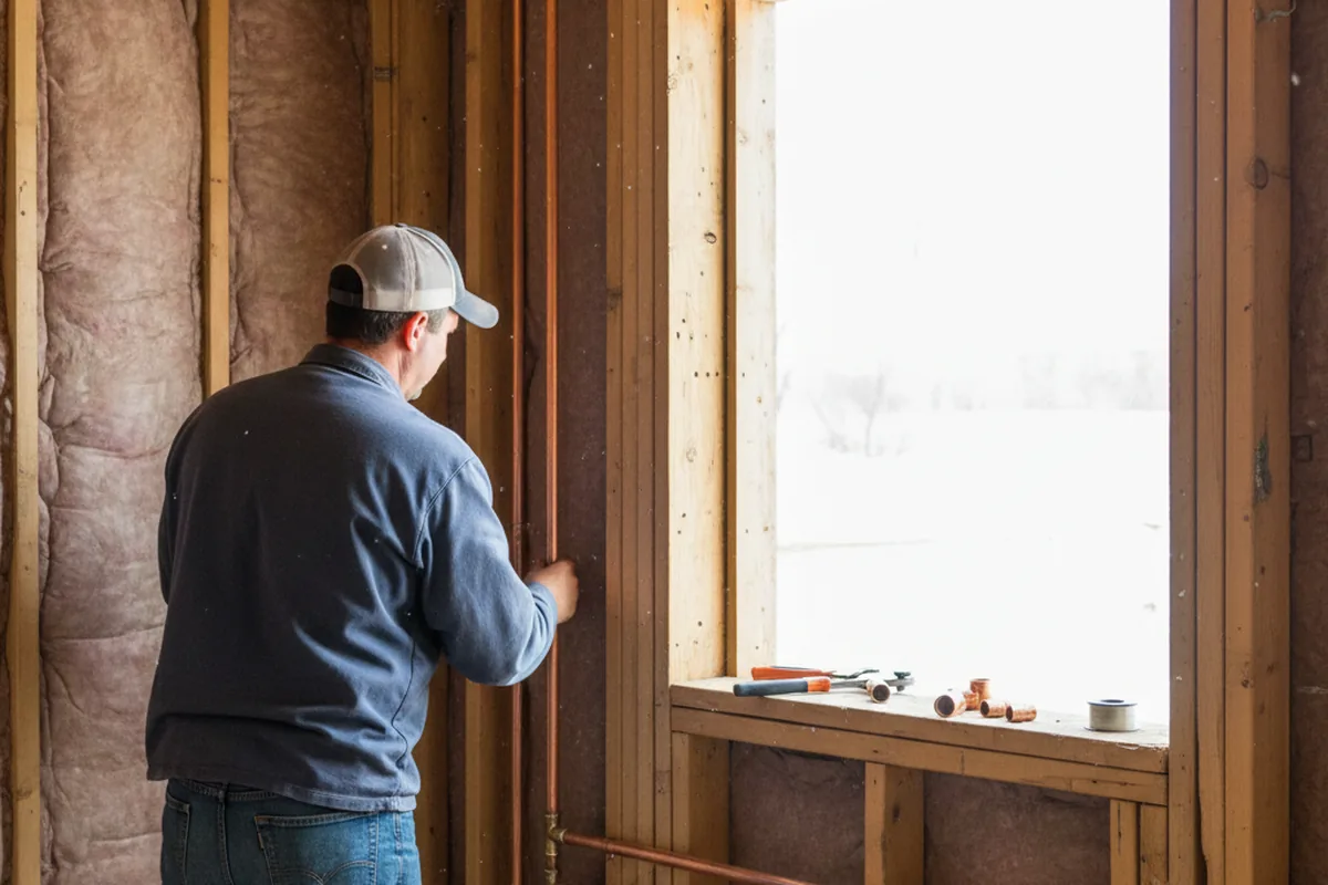 Licensed plumber running new copper supply lines in a Bagdad home